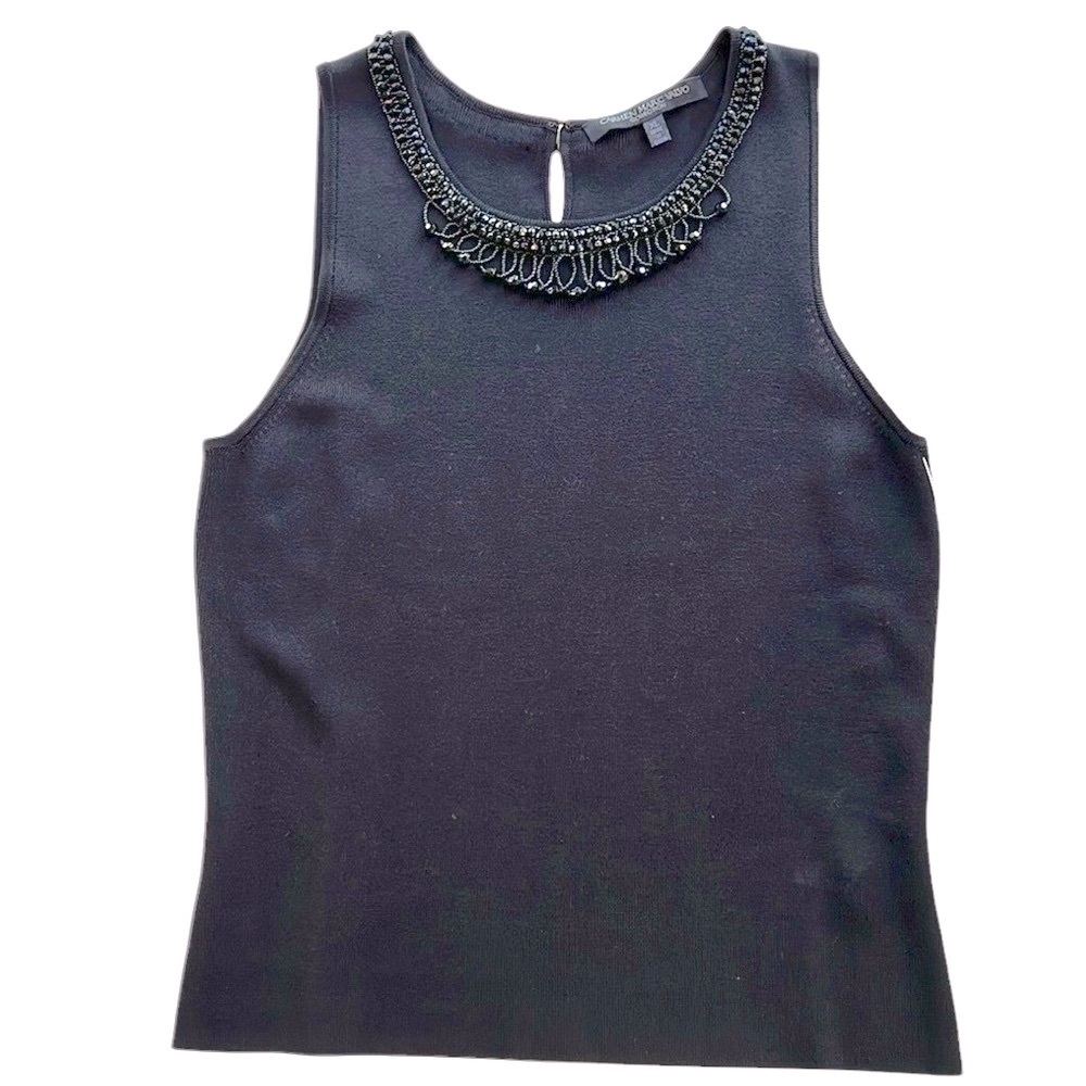 NWOT! Carmen Marc Valvo Sleeveless Black Bead Embellished Tank Size XL